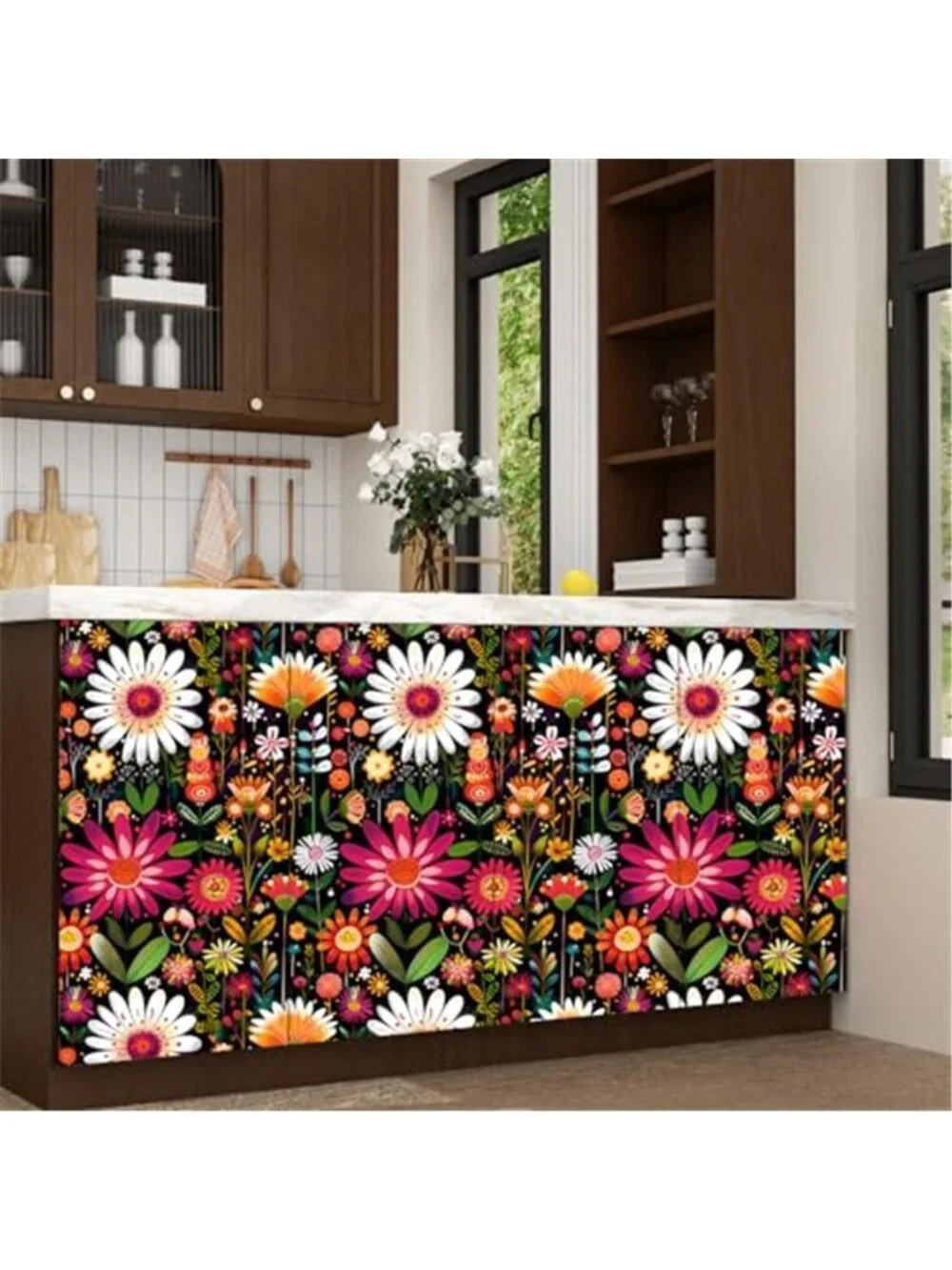 Floral Peel Stick Wallpaper Vintage Boho Removable Contact Paper Pink Black